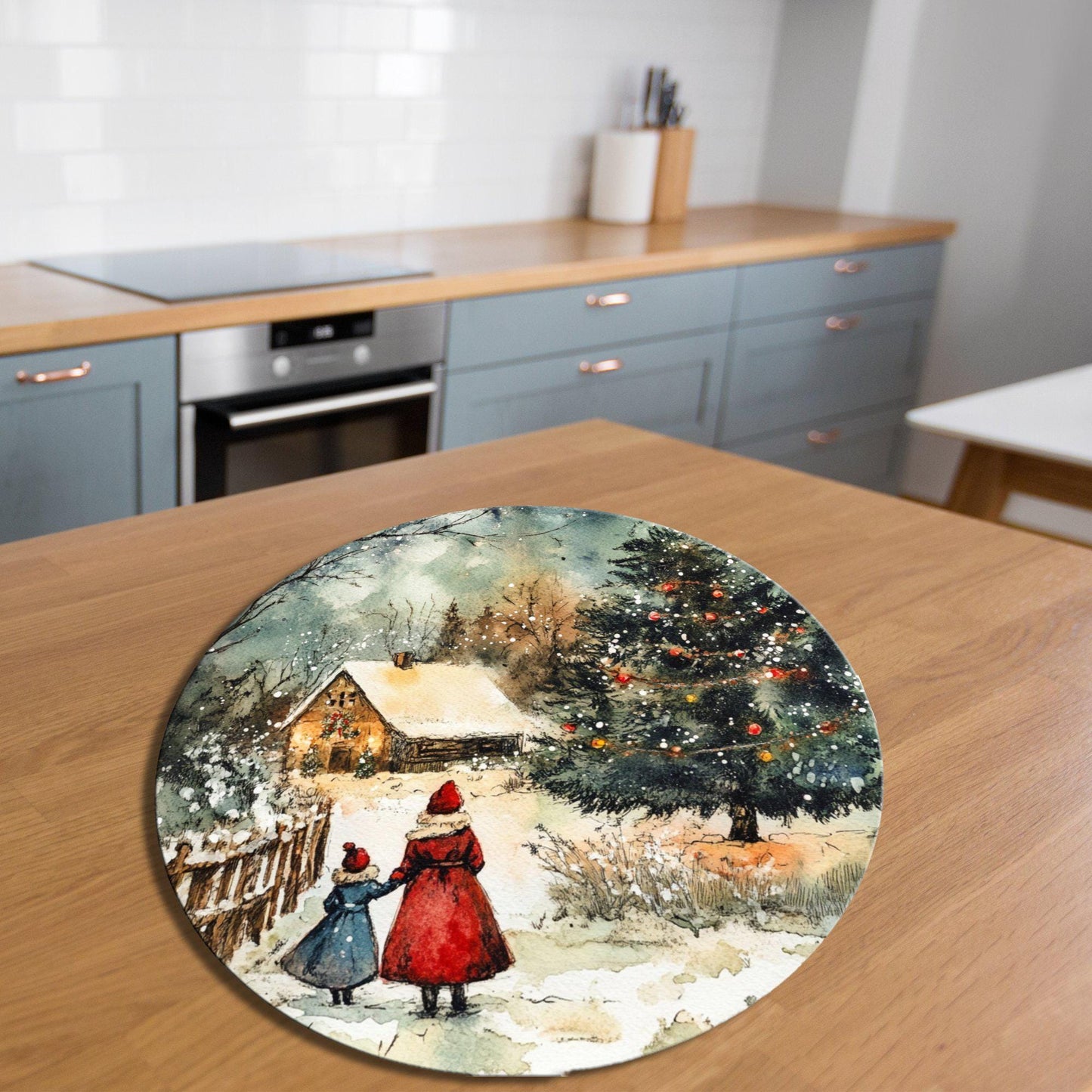 Grandpa Christmas Country Glass Cutting Board 8-inch Round Trivet Charcuterie Board Gift for Her Mom Kitchen Decor