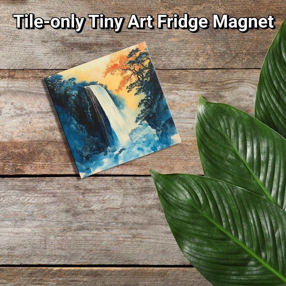 Hokisai Ukiyo Waterfall Gold Framed Refrigerator Magnet, Mini Art, Grand Millennial Style, Artful Kitchen Decor, Gift for Her fridgescaping