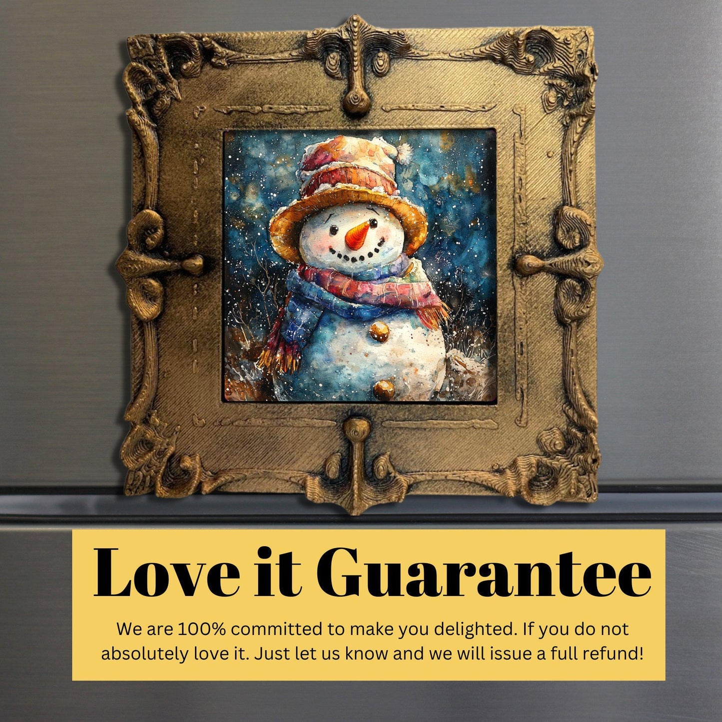 Vintage Snowman Tiny Art Fridge Magnet Gold Framed Fridgescaping Art Picture Gallery Tiny Art Gift for Her Wife Mom