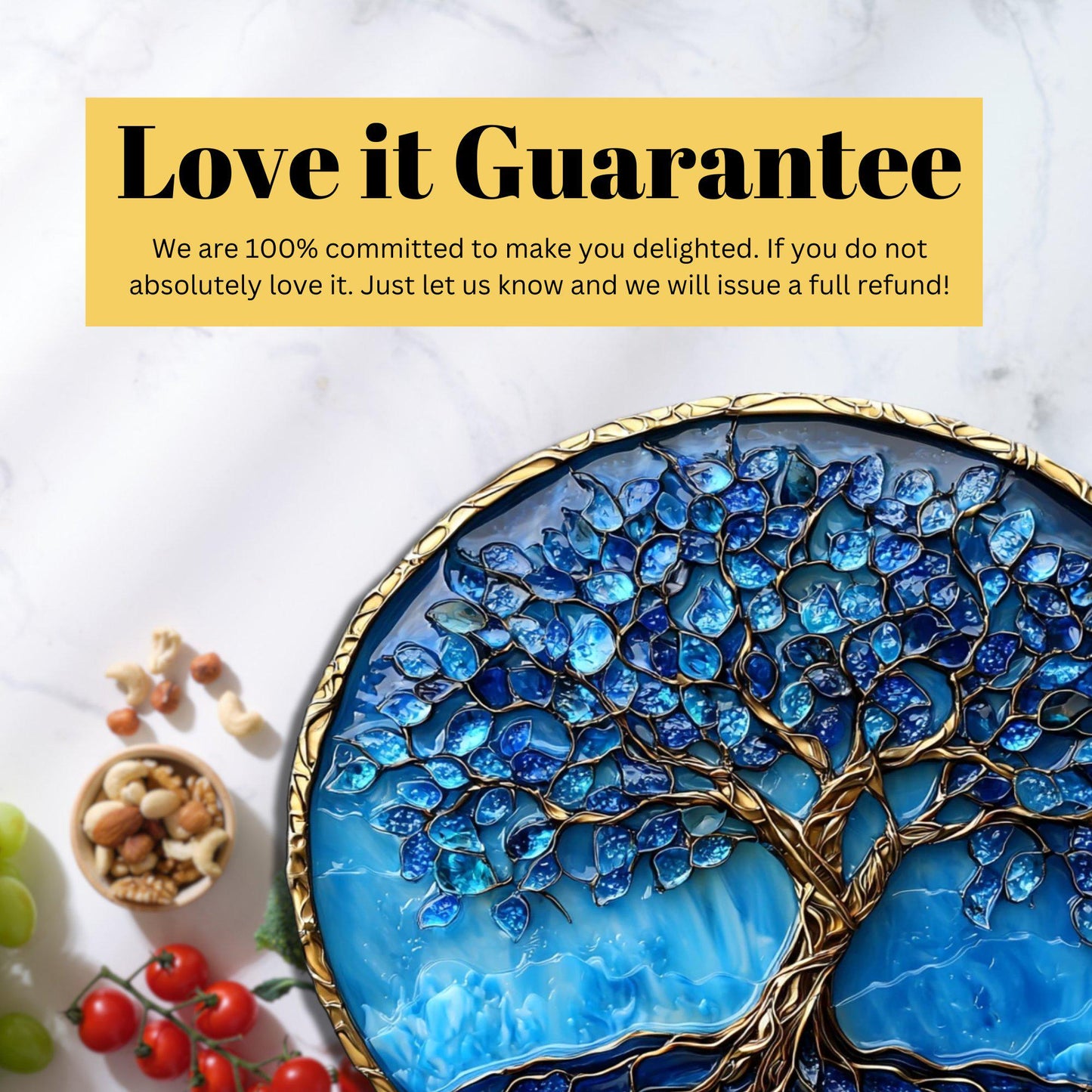 Tree of Life Blue Resin Glass Cutting Board Trivet Hot Plate Charcuterie Board Gift for Her Mom Christmas Housewarming