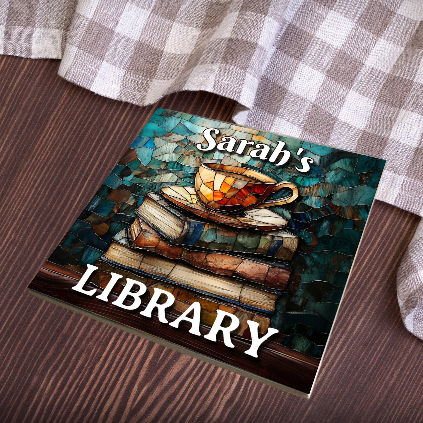 Coffee Personalized Library Sign Book Nook Coffee and Reading Gift for Book Lover Bookworm