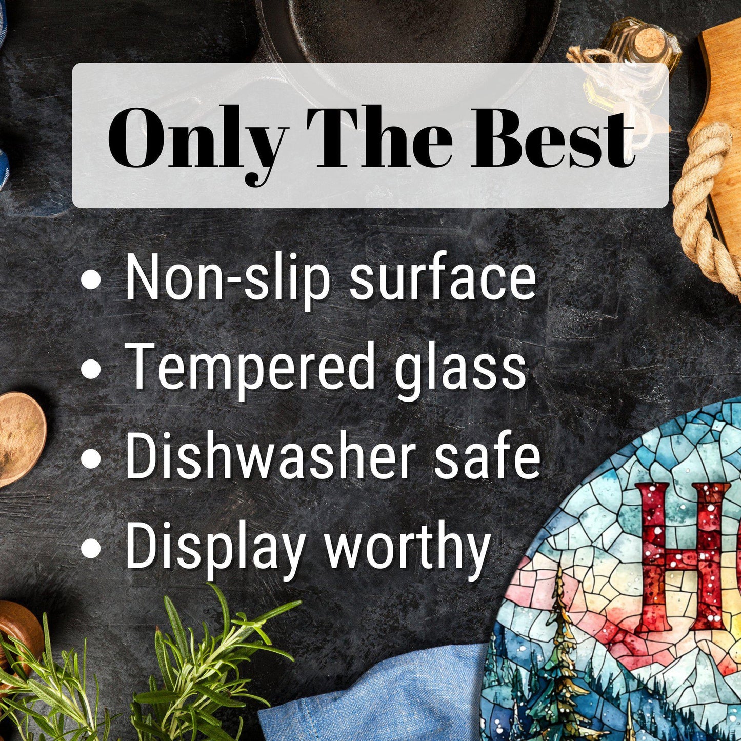 Hope Mountains Glass Cutting Board 8-inch Round Trivet Charcuterie Board Gift for Her Mom Kitchen Decor
