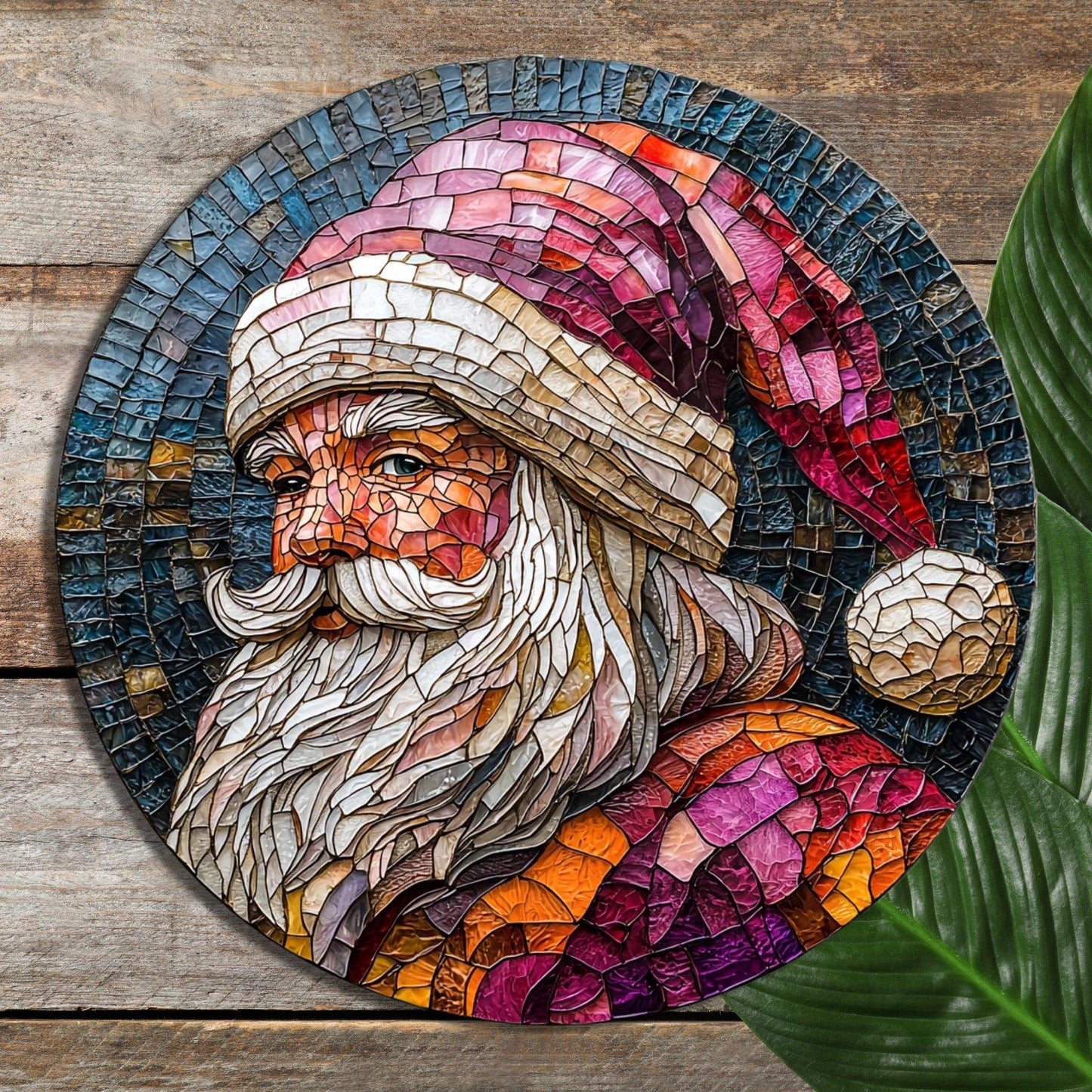 Pink Santa Claus Glass Cutting Board Trivet Hot Plate Charcuterie Board Gift for Her Mom Christmas Housewarming