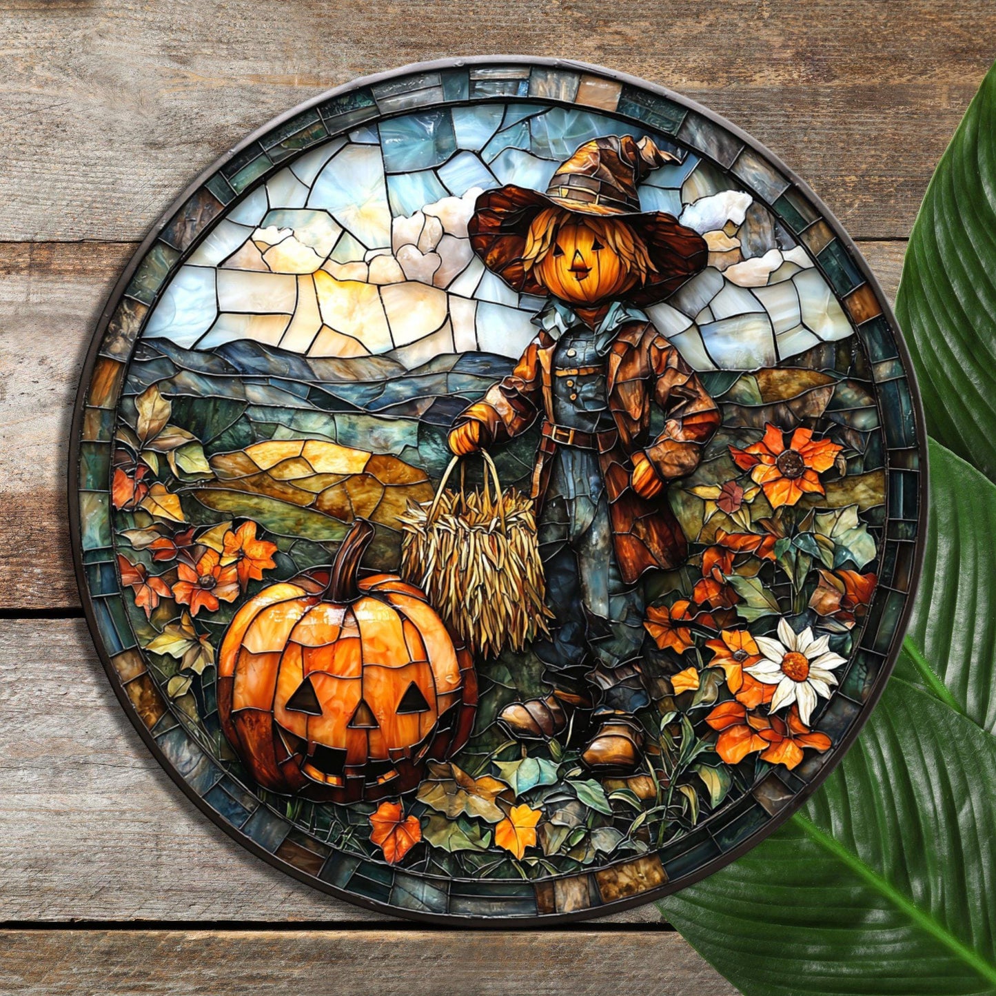 Pumpkin Scarecrow Glass Cutting Board Trivet Hot Plate Charcuterie Board Gift for Her Mom Christmas Housewarming