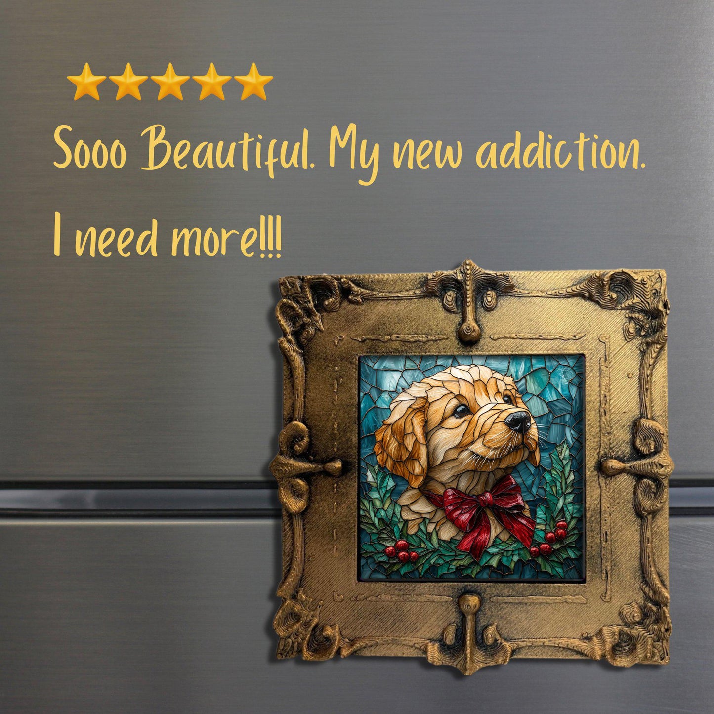 Cute Puppy Christmas Present Tiny Art Fridge Magnet Gold Framed Fridgescaping Art Picture Gallery Tiny Art Gift for Her Wife Mom
