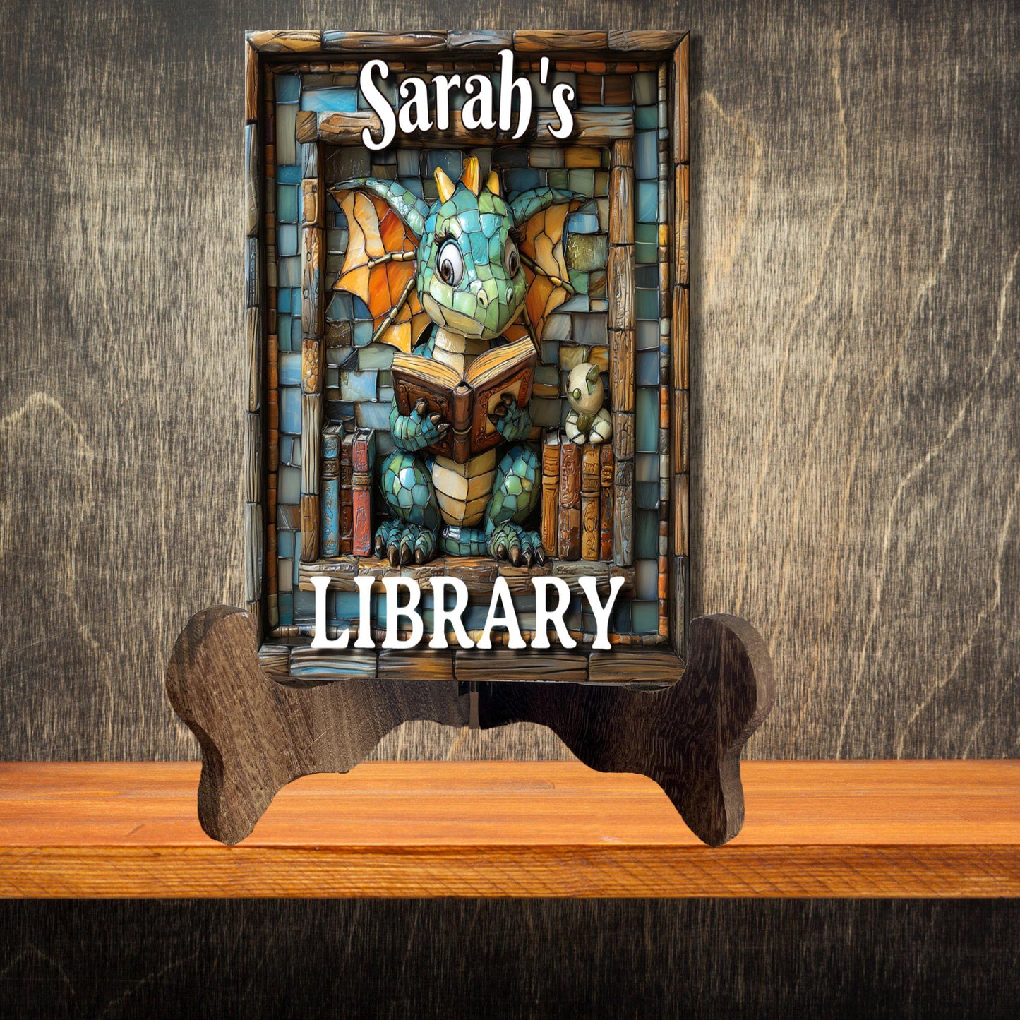 Dragon Reading Personalized Library Sign Book Lover Bookworm Biblio Gift Book Nook Shelf Decor Booktoker-Gift for Bookish