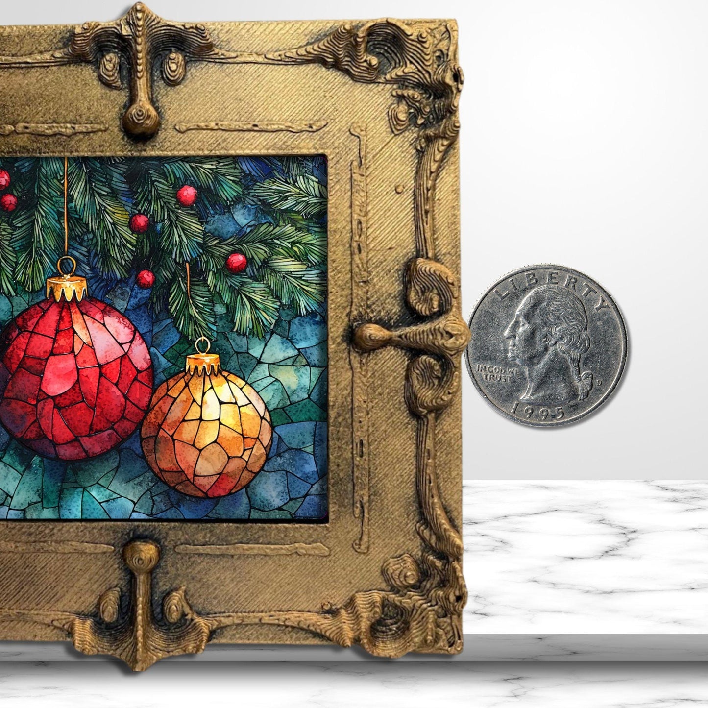 Christmas Ornaments Tiny Art Fridge Magnet Gold Framed Fridgescaping Art Picture Gallery Tiny Art Gift for Her Wife Mom