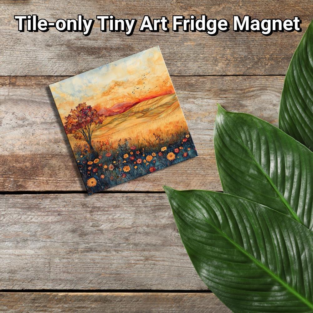 Autumn Wildflower Prairie Gold Framed Refrigerator Magnet, Mini Art, Grand Millennial Style, Artful Kitchen Decor, Gift for Her