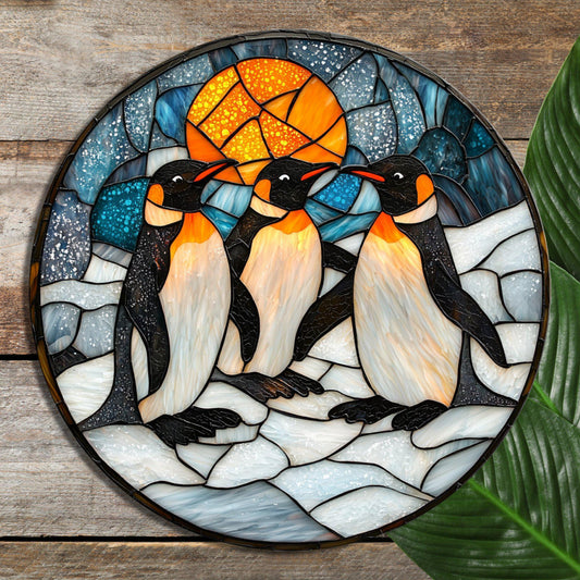 Penguins at Play Glass Cutting Board 8-inch Round Trivet Charcuterie Board Gift for Her Mom Kitchen Decor