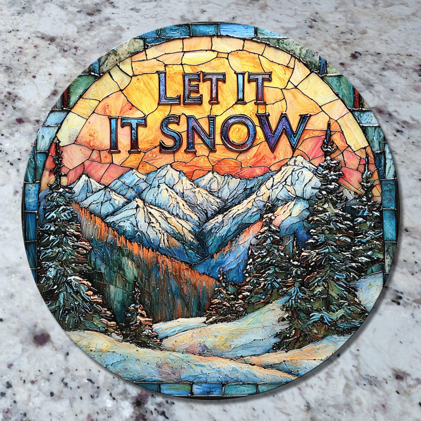 Let It Snow Glass Cutting Board 8-inch Round Trivet Charcuterie Board Gift for Her Mom Kitchen Decor