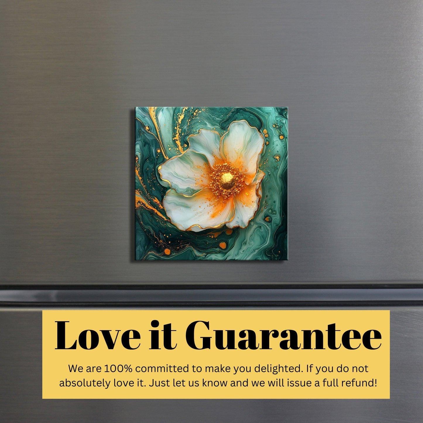 Marigold and Seafoam Green Fridge Magnet 2-inch Strong Refrigerator Magnet Kitchen Decor Dopamine Ceramic Tile Art Gift for Her