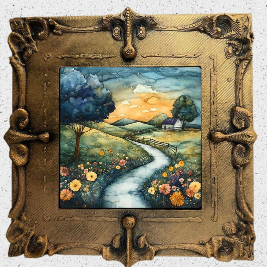 Antique Countryside Gold Framed Refrigerator Magnet, Mini Art, Grand Millennial Style, Artful Kitchen Decor, Gift for Her fridgescaping