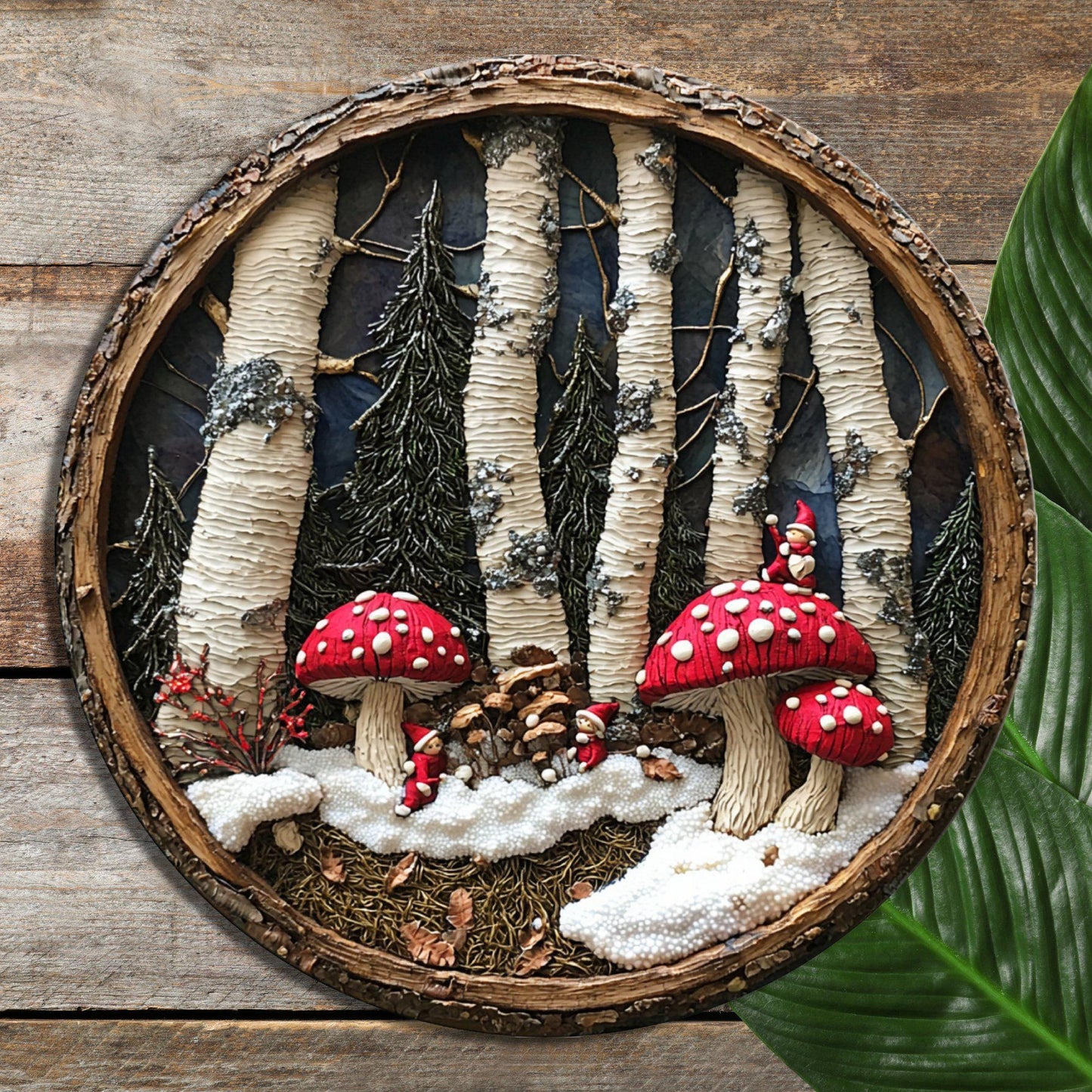 Mushroom Fairy Christmas Glass Cutting Board 8-inch Round Trivet Charcuterie Board Gift for Her Mom Kitchen Decor