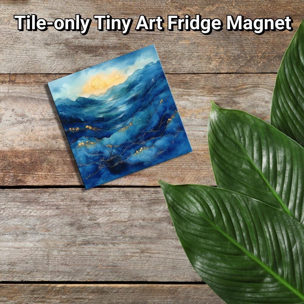 Blue Moors Alcohol Ink Gold Framed Refrigerator Magnet, Mini Art, Grand Millennial Style, Artful Kitchen Decor, Gift for Her fridgescaping