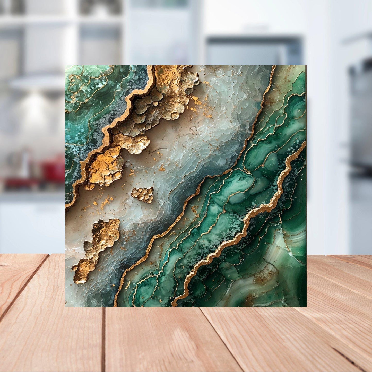 Emerald green and warm beige Fridge Magnet 2-inch Strong Refrigerator Magnet Kitchen Decor Dopamine Ceramic Tile Art Gift for Her