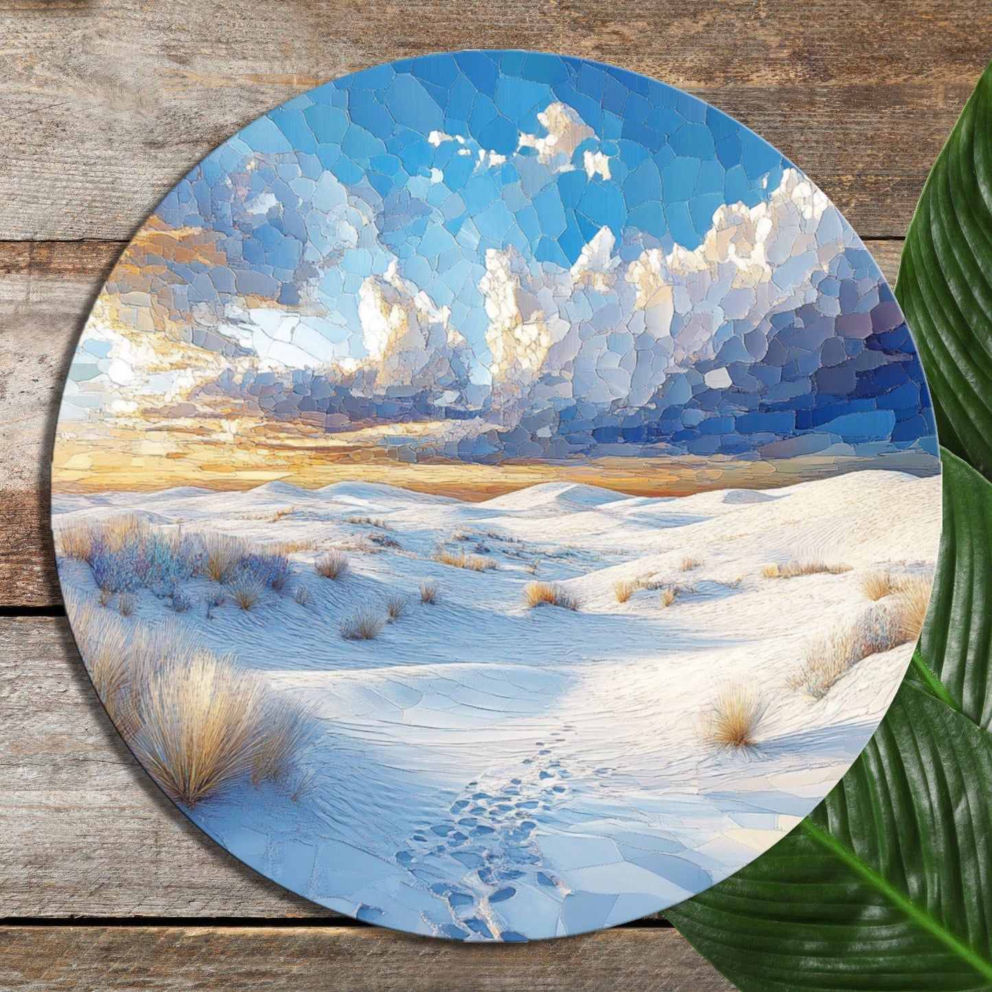 White Sand Glass Cutting Board 8-inch Round Trivet Charcuterie Board Gift for Her Mom Kitchen Decor