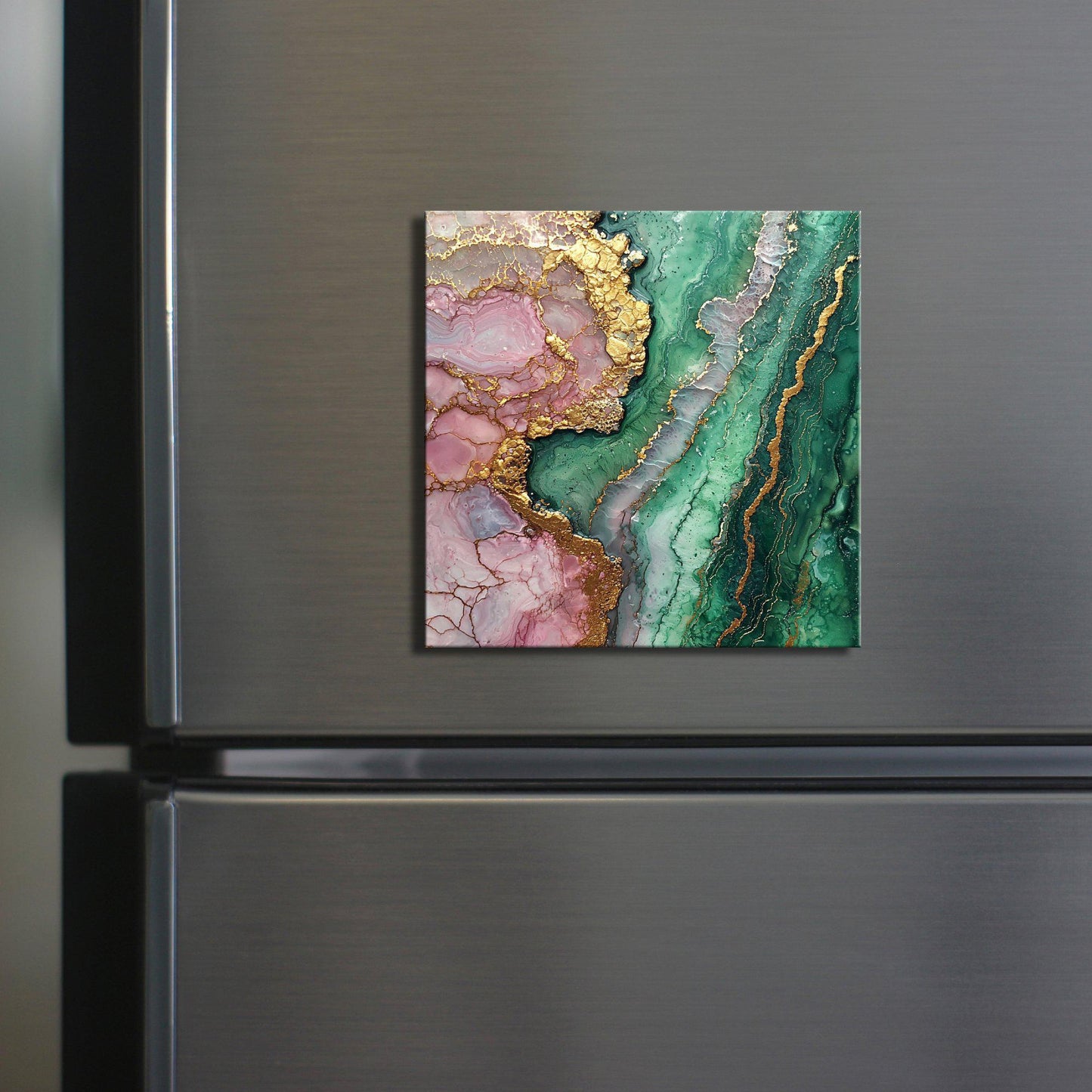 Emerald Green and Pale Pink Fridge Magnet 2-inch Strong Refrigerator Magnet Kitchen Decor Dopamine Ceramic Tile Art Gift for Her