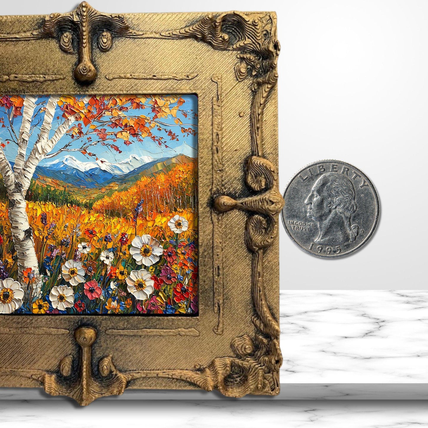 Fall Wildflowers Gold Framed Refrigerator Magnet, Mini Art, Grand Millennial Style, Artful Kitchen Decor, Gift for Her fridgescaping