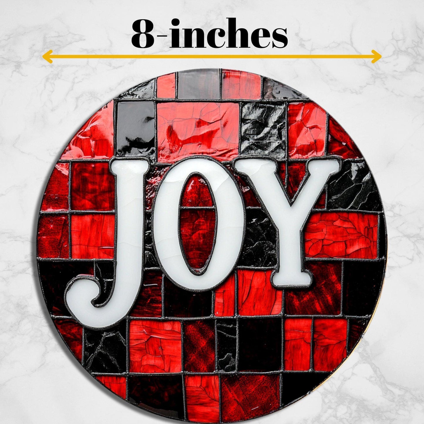 Joy on Red and Black Glass Cutting Board 8-inch Round Trivet Charcuterie Board Gift for Her Mom Kitchen Decor