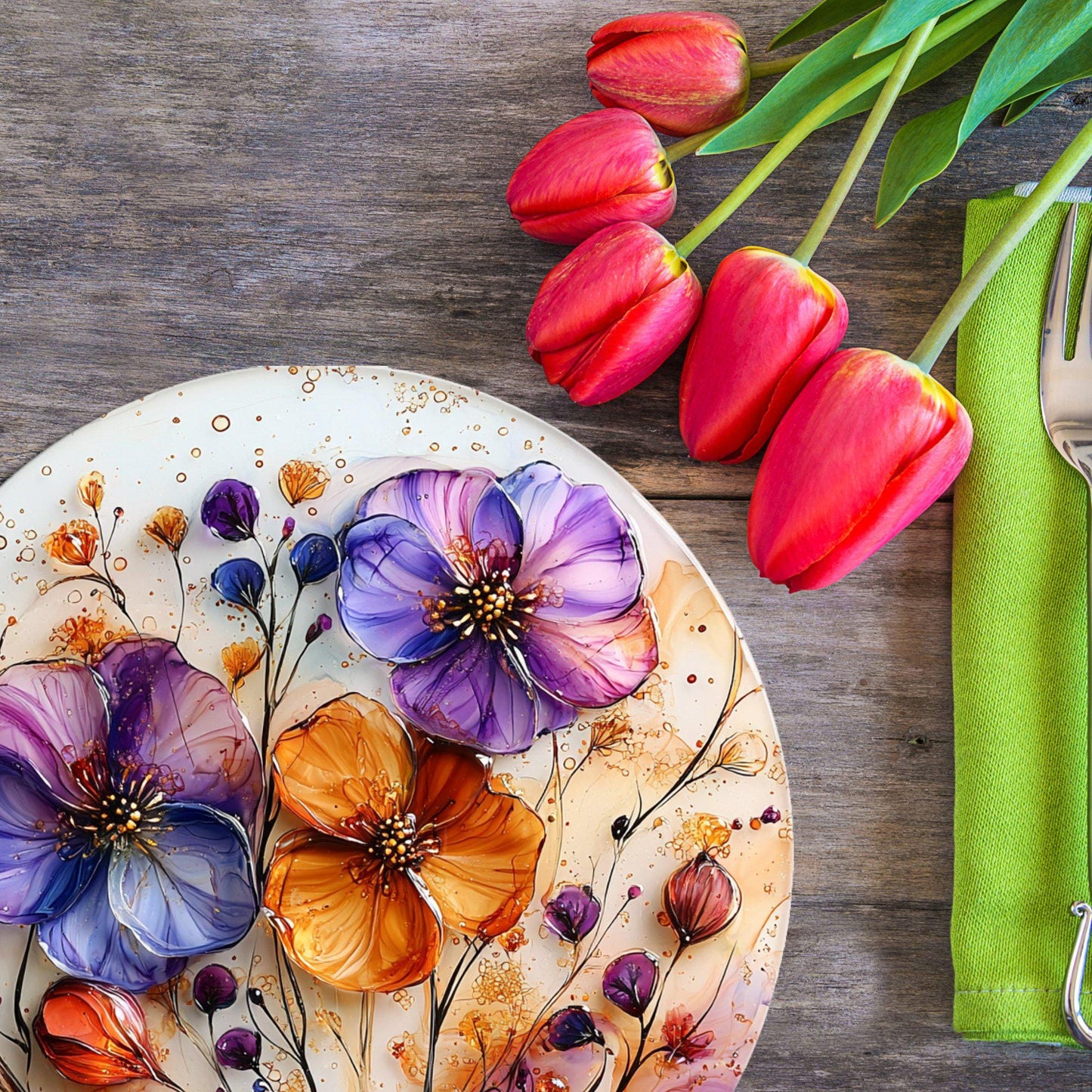 Dried Flowers Resin Glass Cutting Board Trivet Hot Plate Charcuterie Board Gift for Her Mom Christmas Housewarming