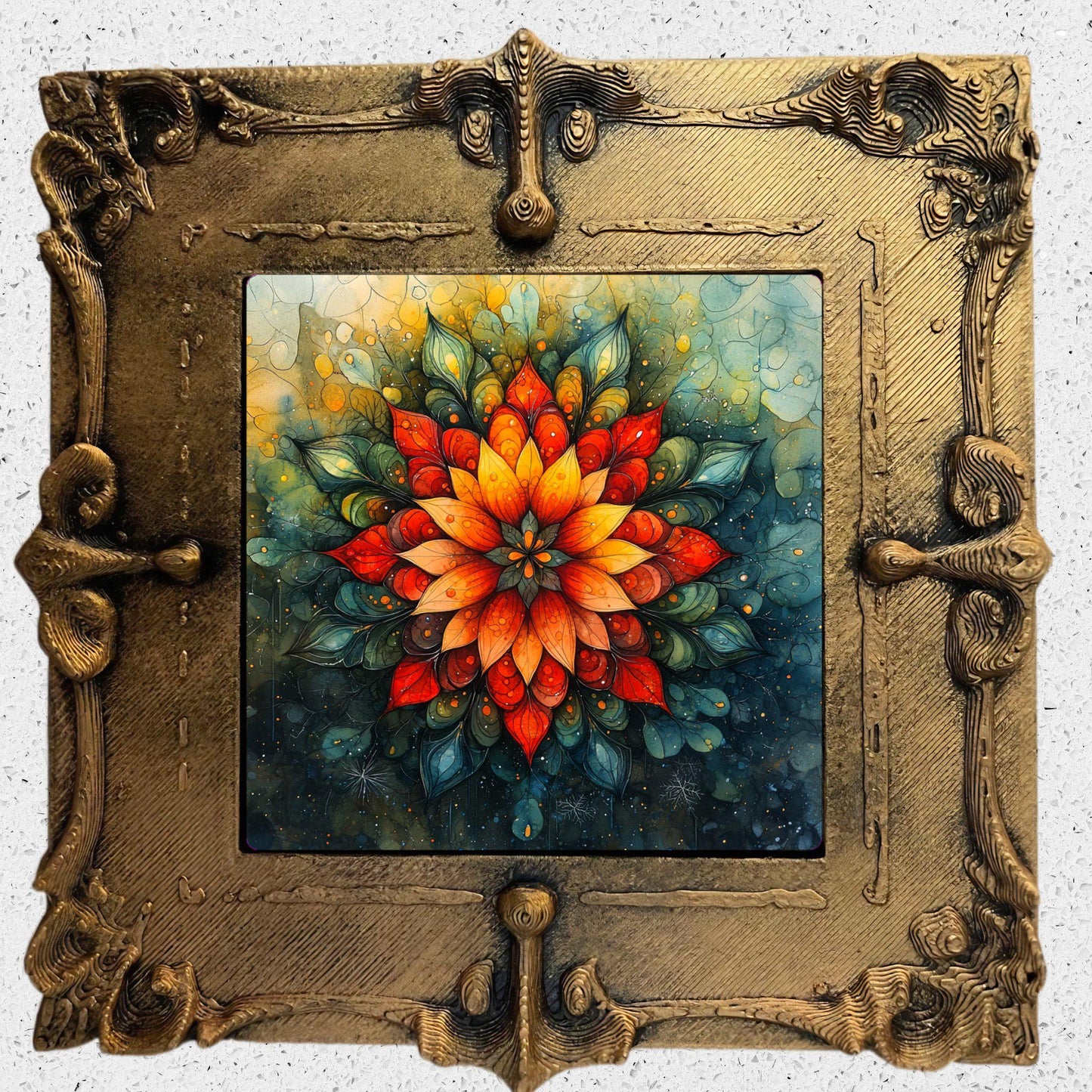 Christmas Themed Mandala Tiny Art Fridge Magnet Gold Framed Fridgescaping Art Picture Gallery Tiny Art Gift for Her Wife Mom