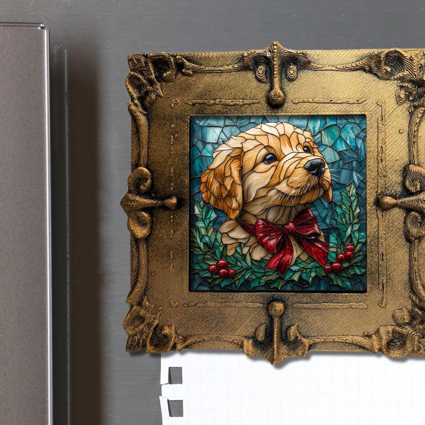 Cute Puppy Christmas Present Tiny Art Fridge Magnet Gold Framed Fridgescaping Art Picture Gallery Tiny Art Gift for Her Wife Mom