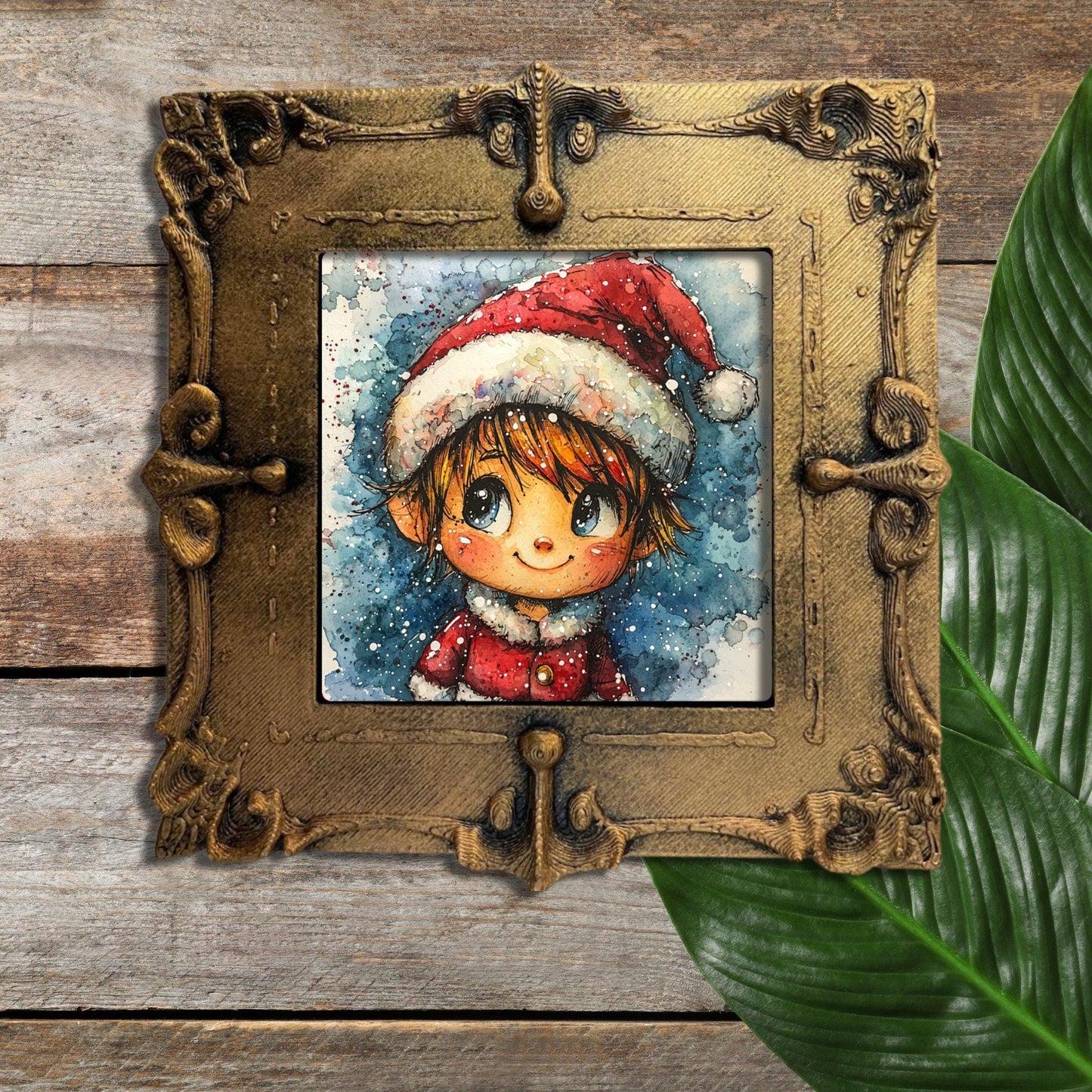 Kawaii Style Elf Tiny Art Fridge Magnet Gold Framed Fridgescaping Art Picture Gallery Tiny Art Gift for Her Wife Mom