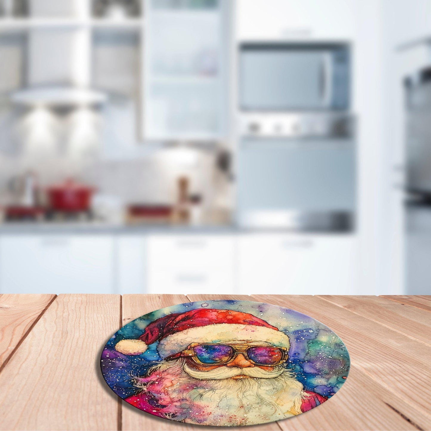 Sigma Santa Glass Cutting Board 8-inch Round Trivet Charcuterie Board Gift for Her Mom Kitchen Decor