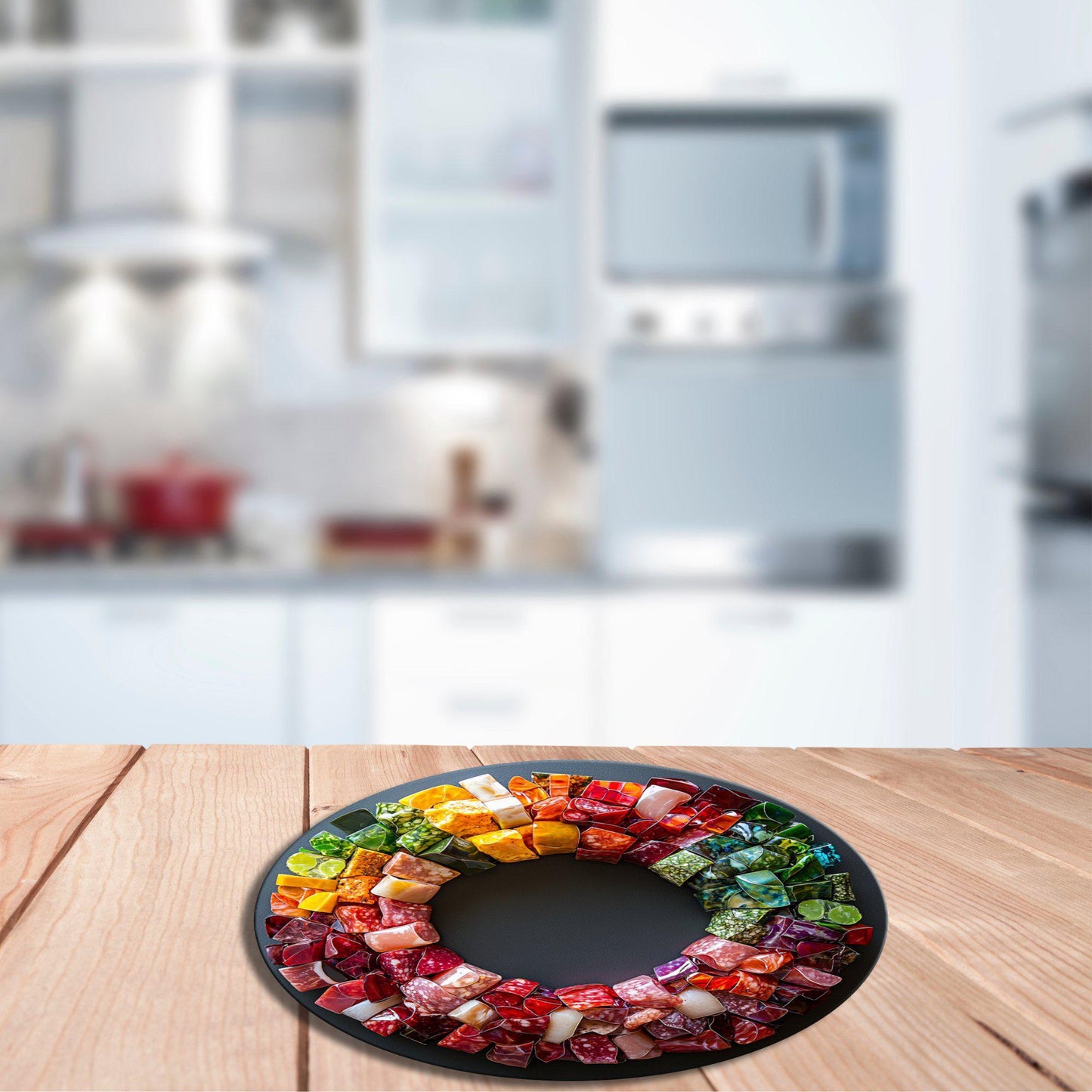 Meats Circle Glass Cutting Board 8-inch Round Trivet Charcuterie Board Gift for Her Mom Kitchen Decor