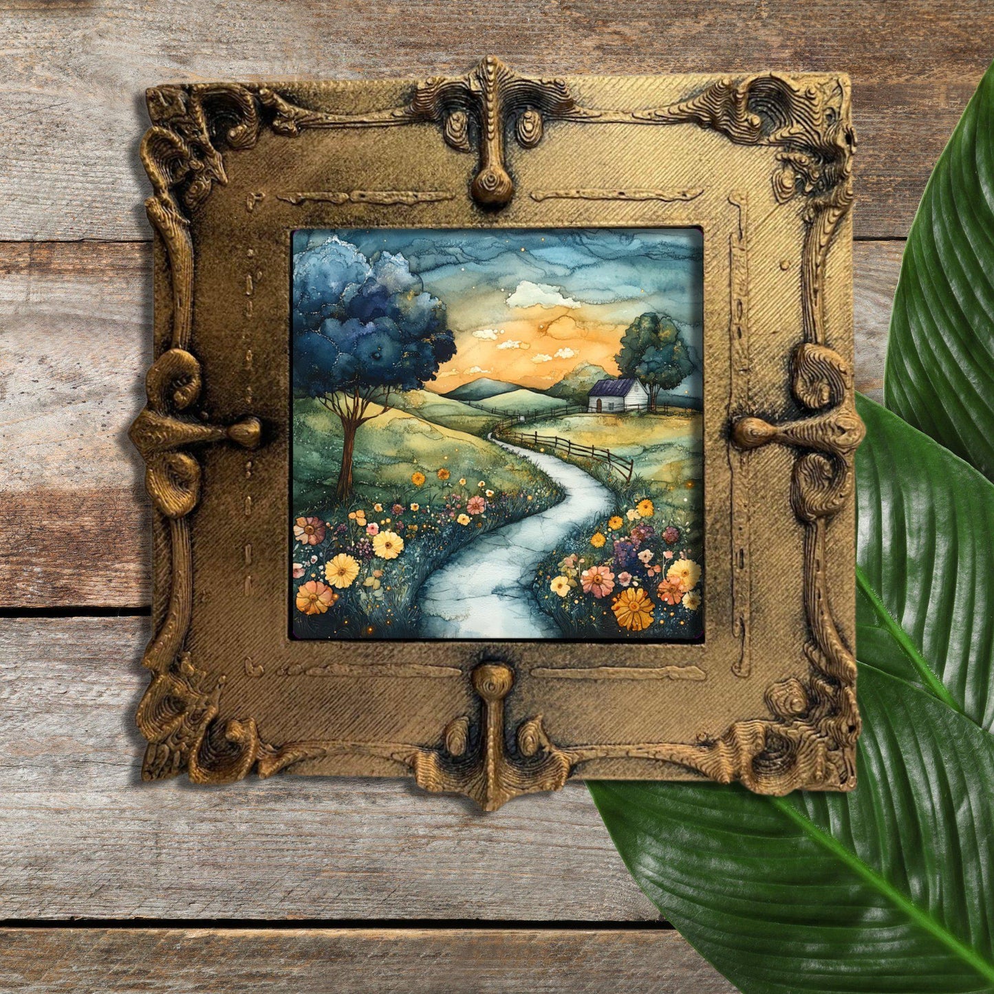 Antique Countryside Gold Framed Refrigerator Magnet, Mini Art, Grand Millennial Style, Artful Kitchen Decor, Gift for Her fridgescaping