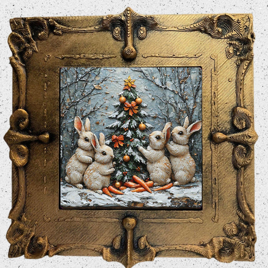 Bunny Carrots Christmas Tree Tiny Art Fridge Magnet Gold Framed Fridgescaping Art Picture Gallery Tiny Art Gift for Her Wife Mom