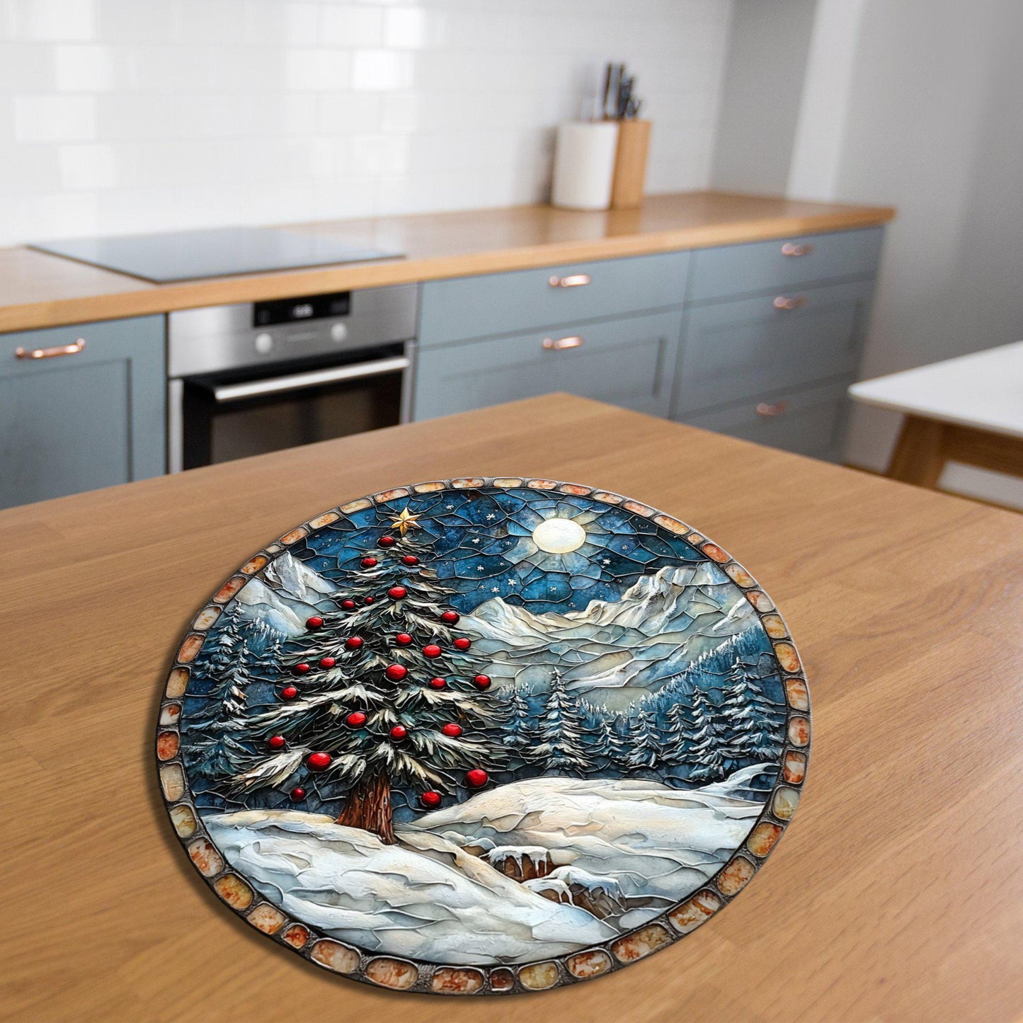 Snow Covered Christmas Trees Glass Cutting Board Trivet Hot Plate Charcuterie Board Gift for Her Mom Christmas Housewarming