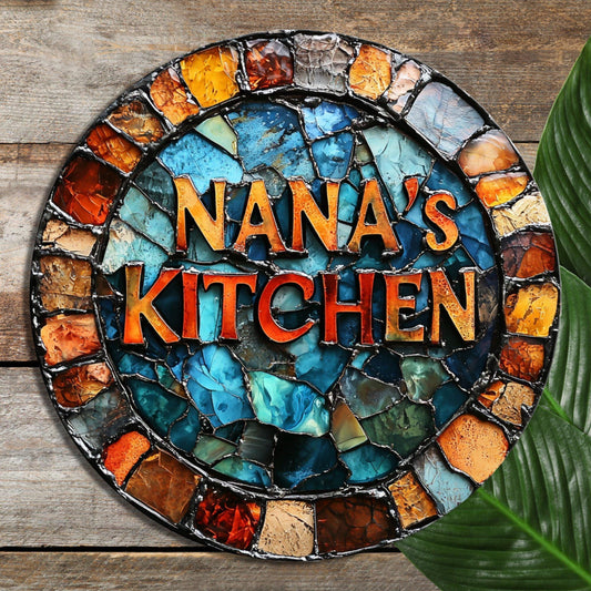 Nana's Kitchen Glass Cutting Board 8-inch Round Trivet Charcuterie Board Gift for Her Mom Kitchen Decor