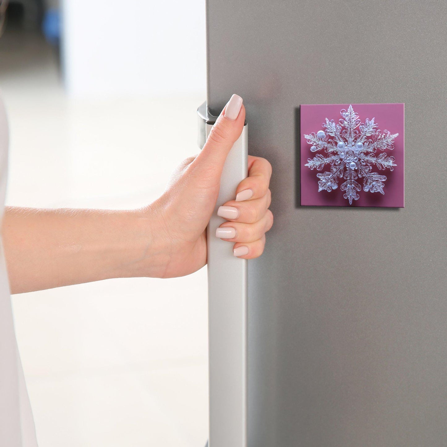 Snowflake on Pink Fridge Magnet 2-inch Strong Refrigerator Magnet Kitchen Decor Dopamine Ceramic Tile Art Gift for Her fridgescaping