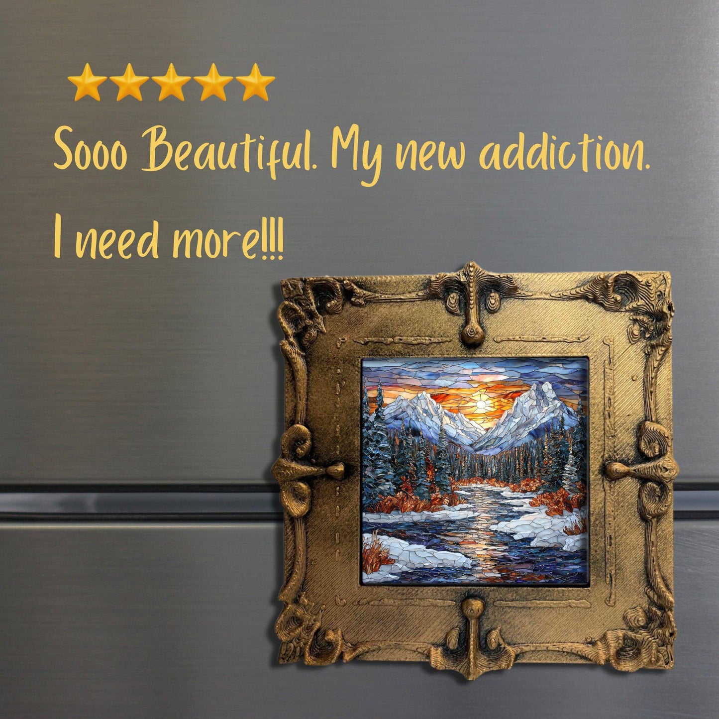 Rocky Mountain Winter Tiny Art Fridge Magnet Gold Framed Fridgescaping Art Picture Gallery Tiny Art Gift for Her Wife Mom