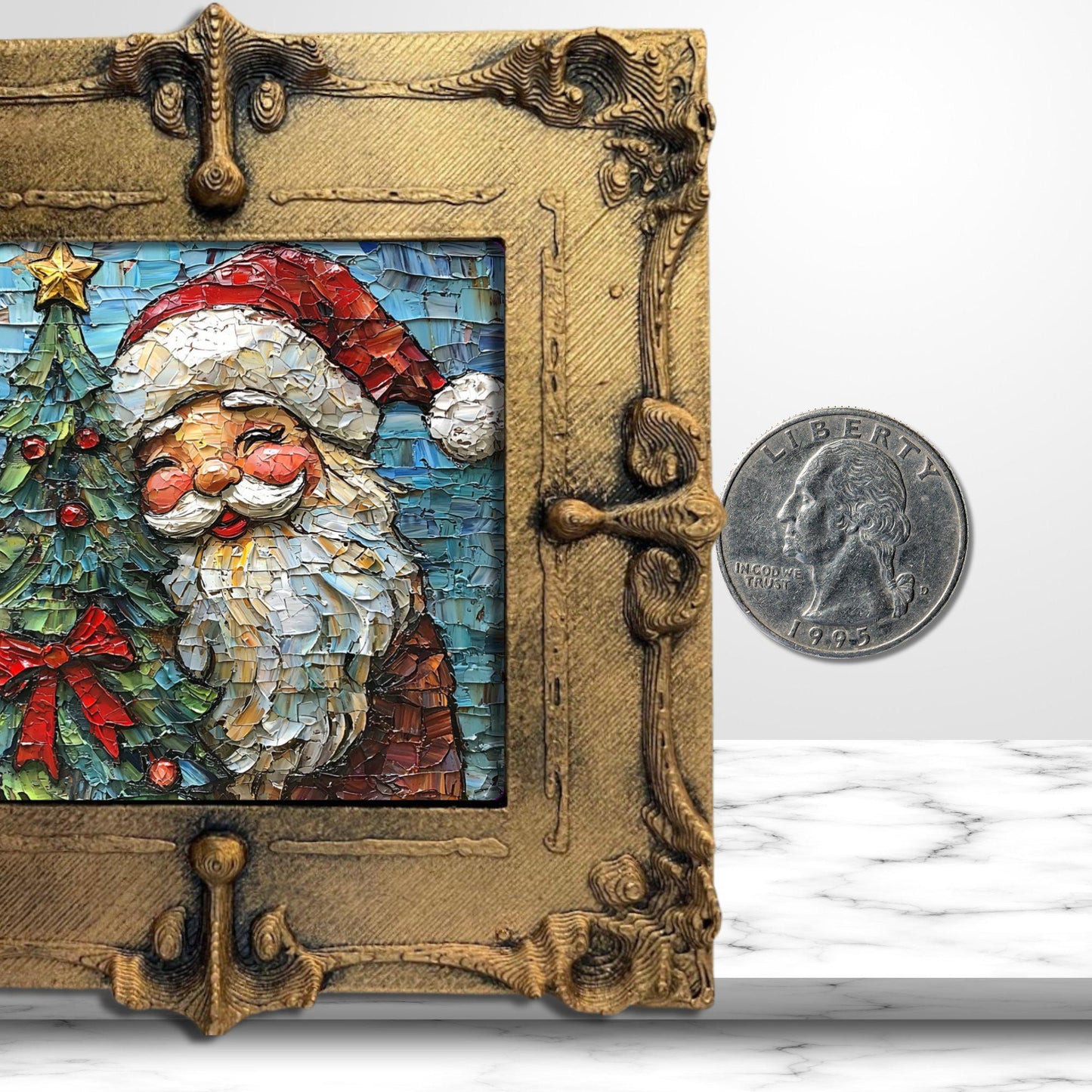 Rosy Cheek Vintage Santa Tiny Art Fridge Magnet Gold Framed Fridgescaping Art Picture Gallery Tiny Art Gift for Her Wife Mom