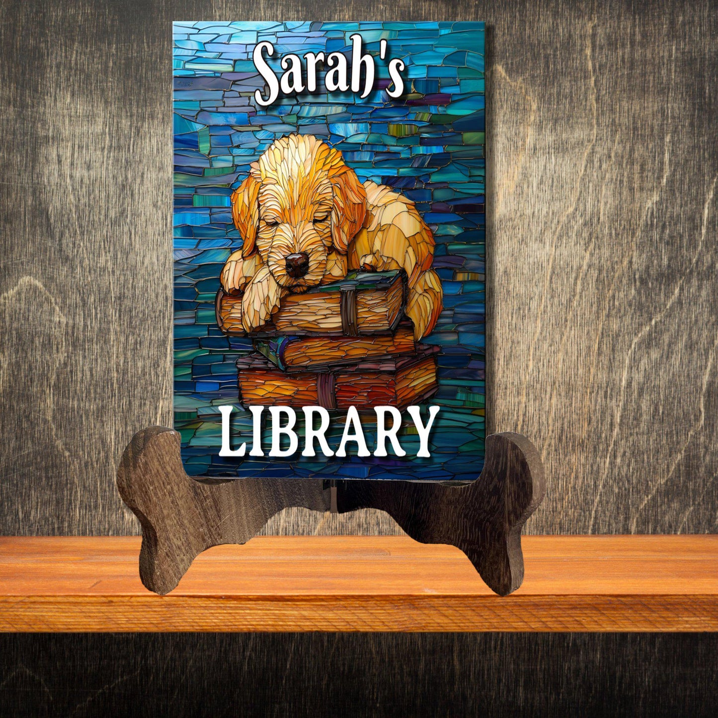 Puppy Sleeping Personalized Library Sign Book Lover Bookworm Biblio Gift Book Nook Shelf Decor Booktoker-Gift for Bookish