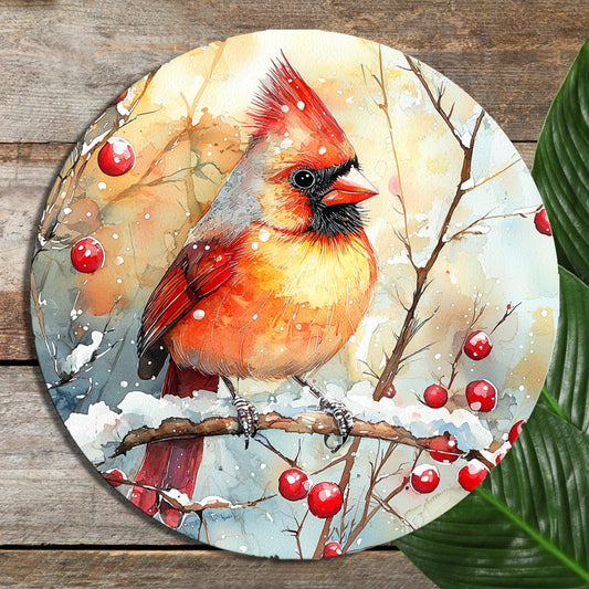 Cardinal on Winter Branch Glass Cutting Board 8-inch Round Trivet Charcuterie Board Gift for Her Mom Kitchen Decor