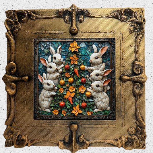 Bunny Carrots Christmas Tree Tiny Art Fridge Magnet Gold Framed Fridgescaping Art Picture Gallery Tiny Art Gift for Her Wife Mom