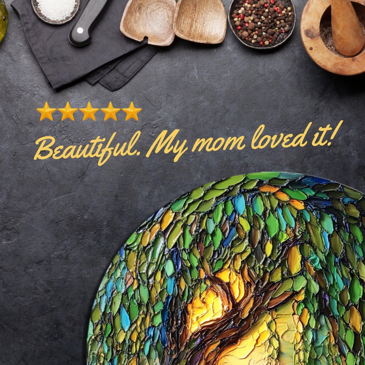 Weeping Willow Glass Cutting Board 8-inch Round Trivet Charcuterie Board Gift for Her Mom Kitchen Decor