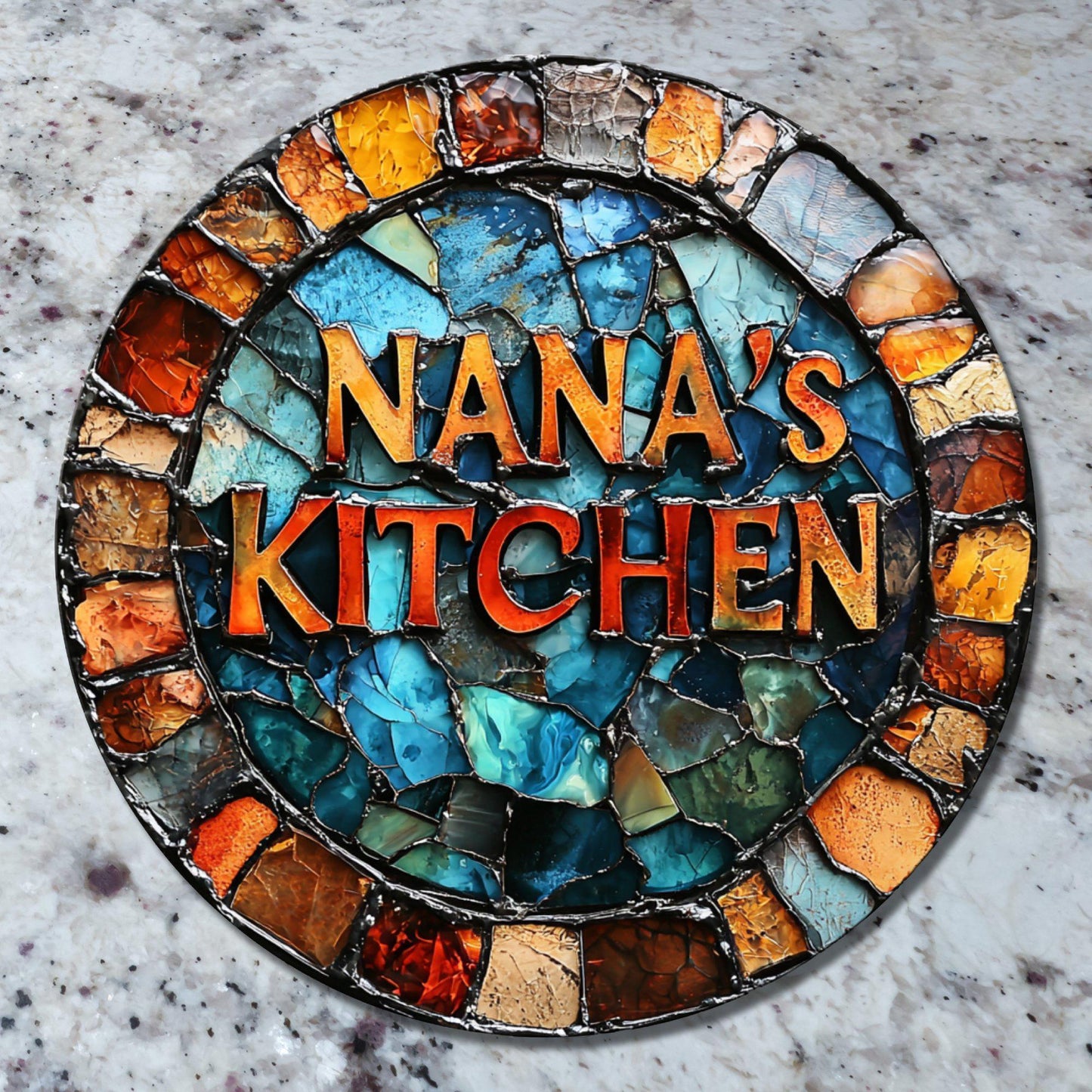 Nana's Kitchen Glass Cutting Board 8-inch Round Trivet Charcuterie Board Gift for Her Mom Kitchen Decor