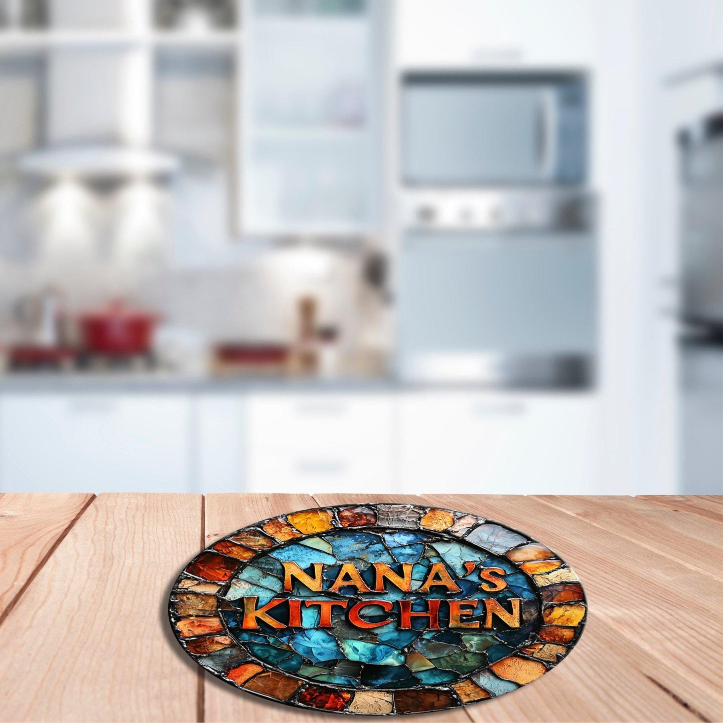 Nana's Kitchen Glass Cutting Board 8-inch Round Trivet Charcuterie Board Gift for Her Mom Kitchen Decor