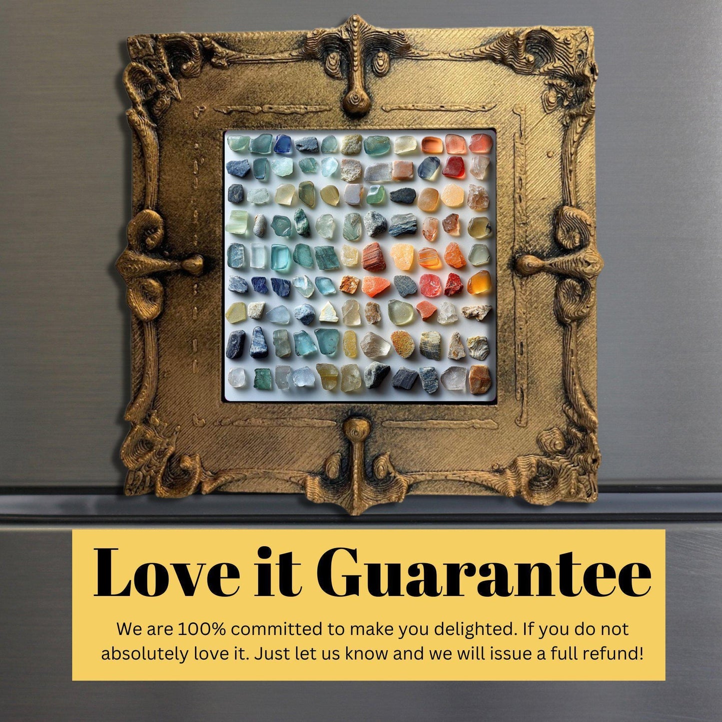 Seaglass Knolling Gold Framed Refrigerator Magnet, Mini Art, Grand Millennial Style, Artful Kitchen Decor, Gift for Her fridgescaping