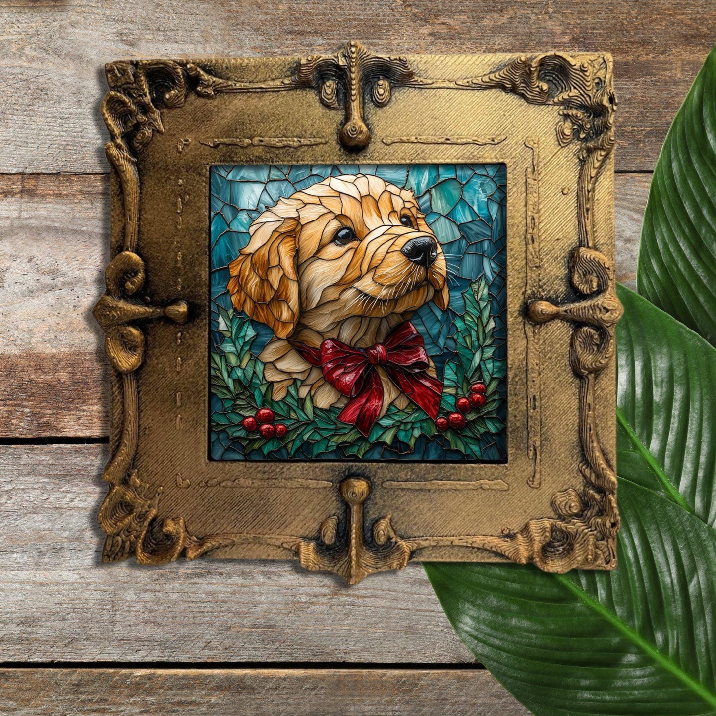 Cute Puppy Christmas Present Tiny Art Fridge Magnet Gold Framed Fridgescaping Art Picture Gallery Tiny Art Gift for Her Wife Mom