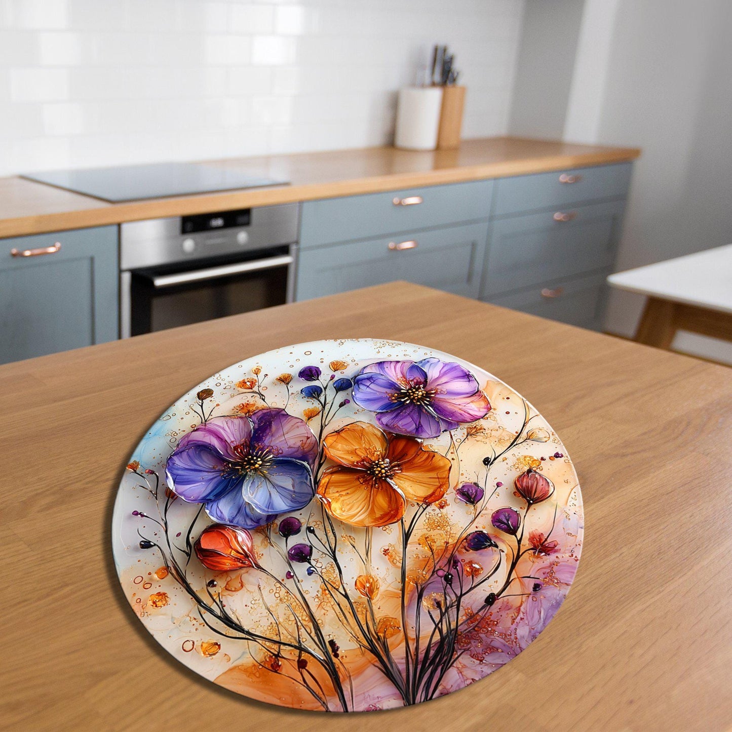 Dried Flowers Resin Glass Cutting Board Trivet Hot Plate Charcuterie Board Gift for Her Mom Christmas Housewarming