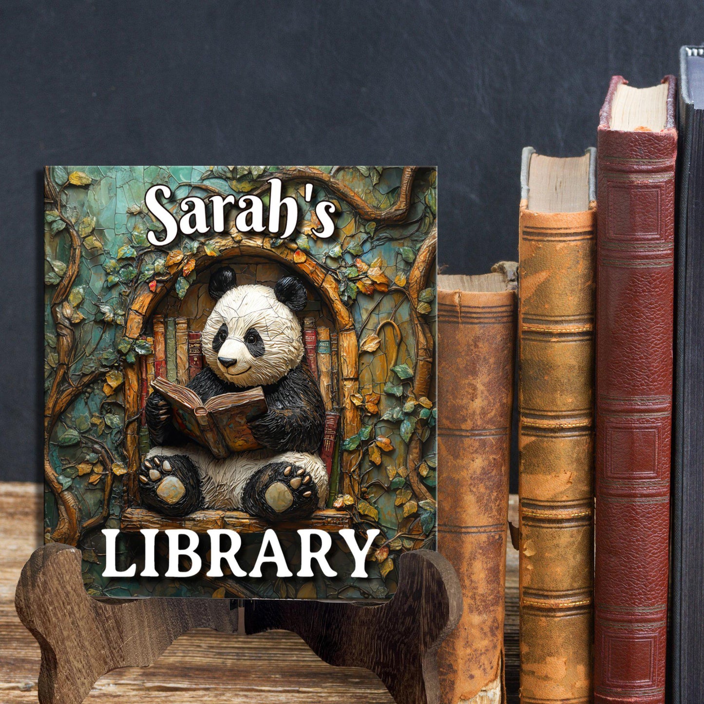 Panda Reading Personalized Library Sign Book Lover Bookworm Biblio Gift Book Nook Shelf Decor Booktoker-Gift for Bookish