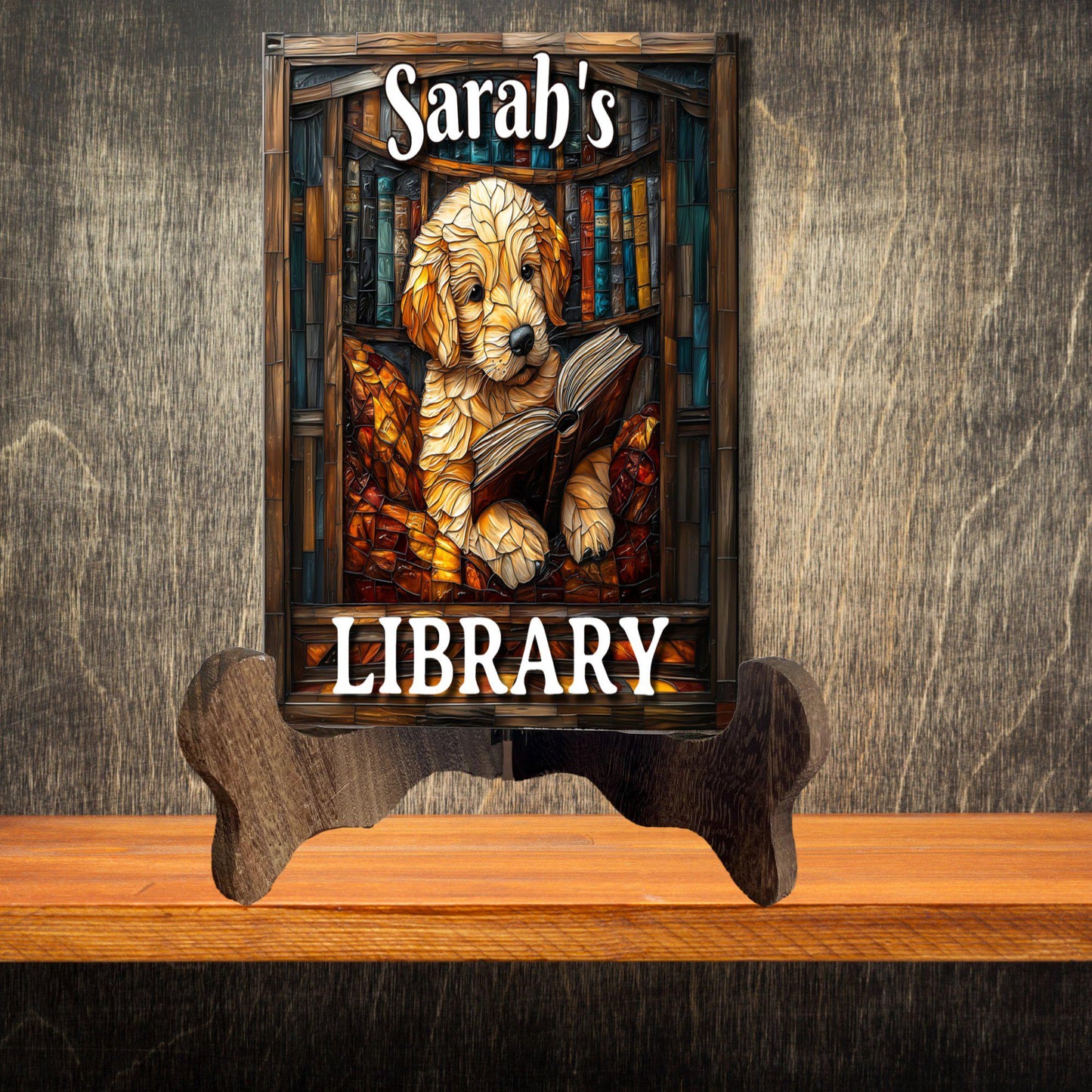 Retriever Reading Personalized Library Sign Book Lover Bookworm Biblio Gift Book Nook Shelf Decor Booktoker-Gift for Bookish