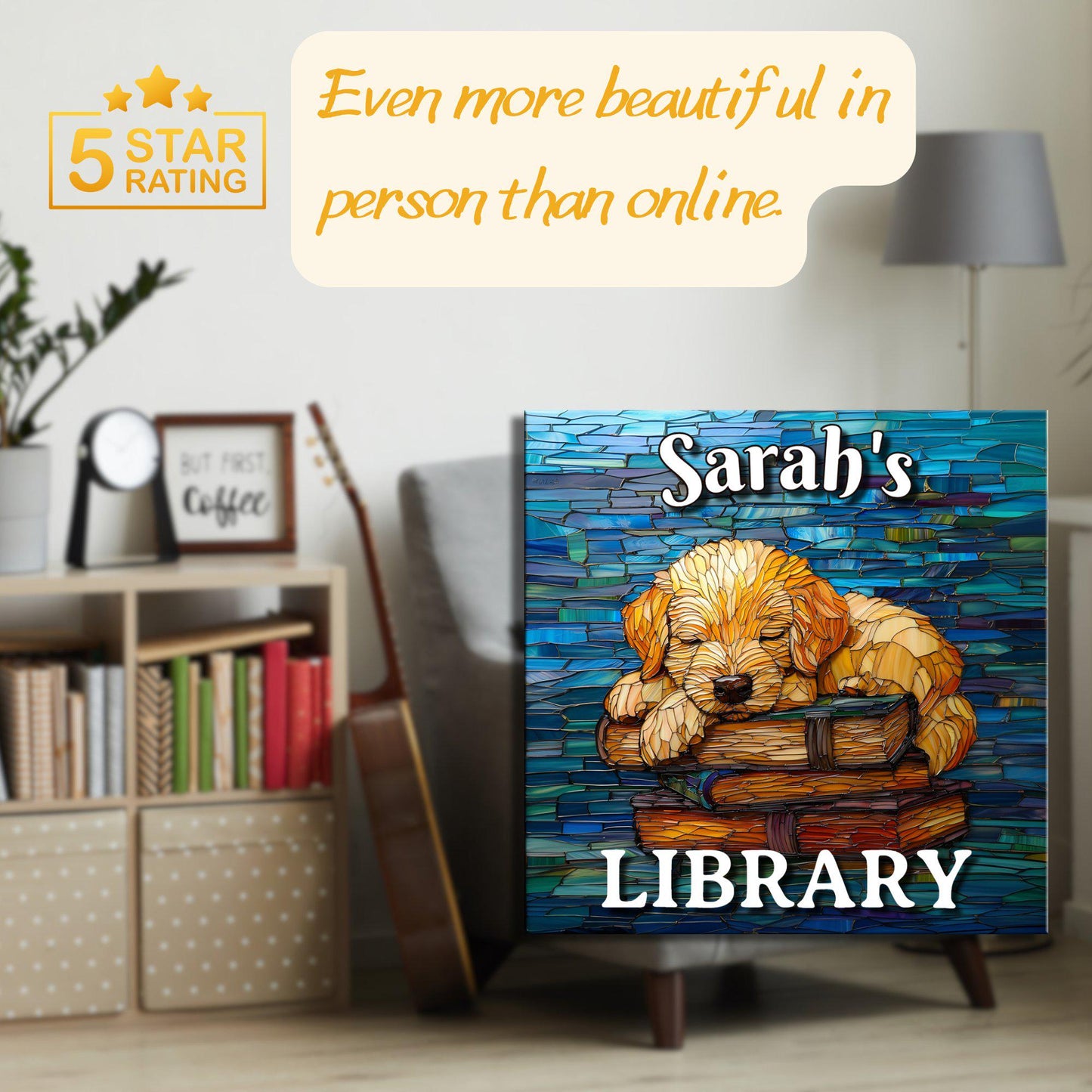 Puppy Sleeping Personalized Library Sign Book Lover Bookworm Biblio Gift Book Nook Shelf Decor Booktoker-Gift for Bookish