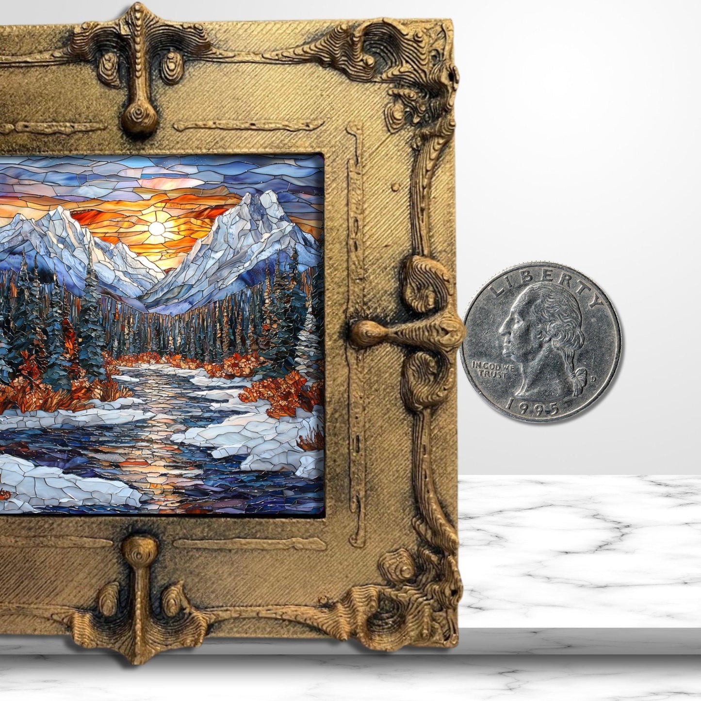 Rocky Mountain Winter Tiny Art Fridge Magnet Gold Framed Fridgescaping Art Picture Gallery Tiny Art Gift for Her Wife Mom