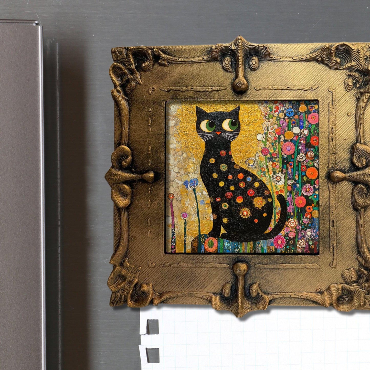 Klimt Garden Cat Gold Framed Refrigerator Magnet, Mini Art, Grand Millennial Style, Artful Kitchen Decor, Gift for Her fridgescaping